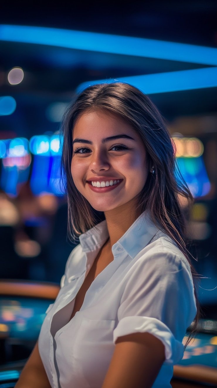 Antarmuka tabel baccarat live qq2112 dengan dealer dan pemain